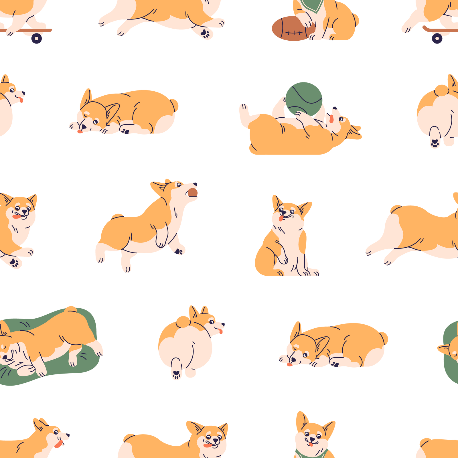 Corgi Dog Seamless Pattern