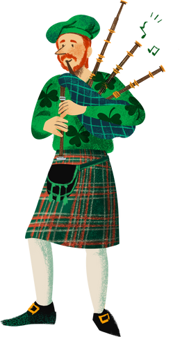 Hand-drawn Textured St. Patrick's Day Bagpipes Player 